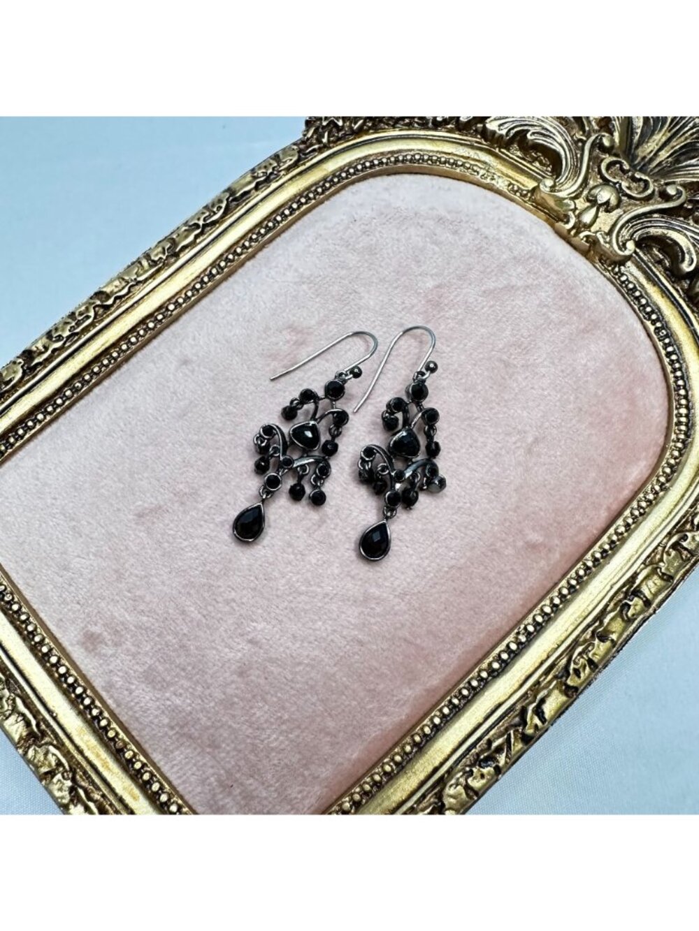 Vintage Y2K Gothic Bohemian Black Chandelier Drop Earrings 1 7/8 Inches Long - Picture 2 of 7